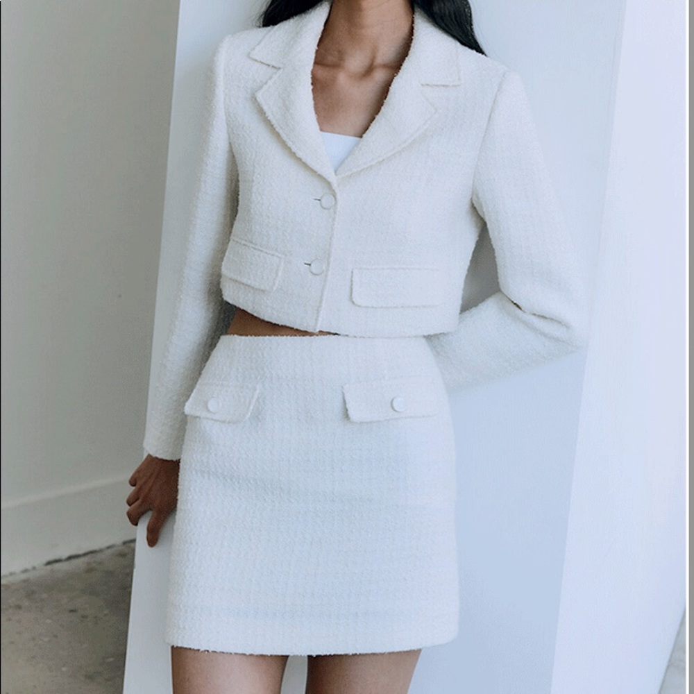 HACIE Glitter Tweed Cropped Jacket & mini skirt set
